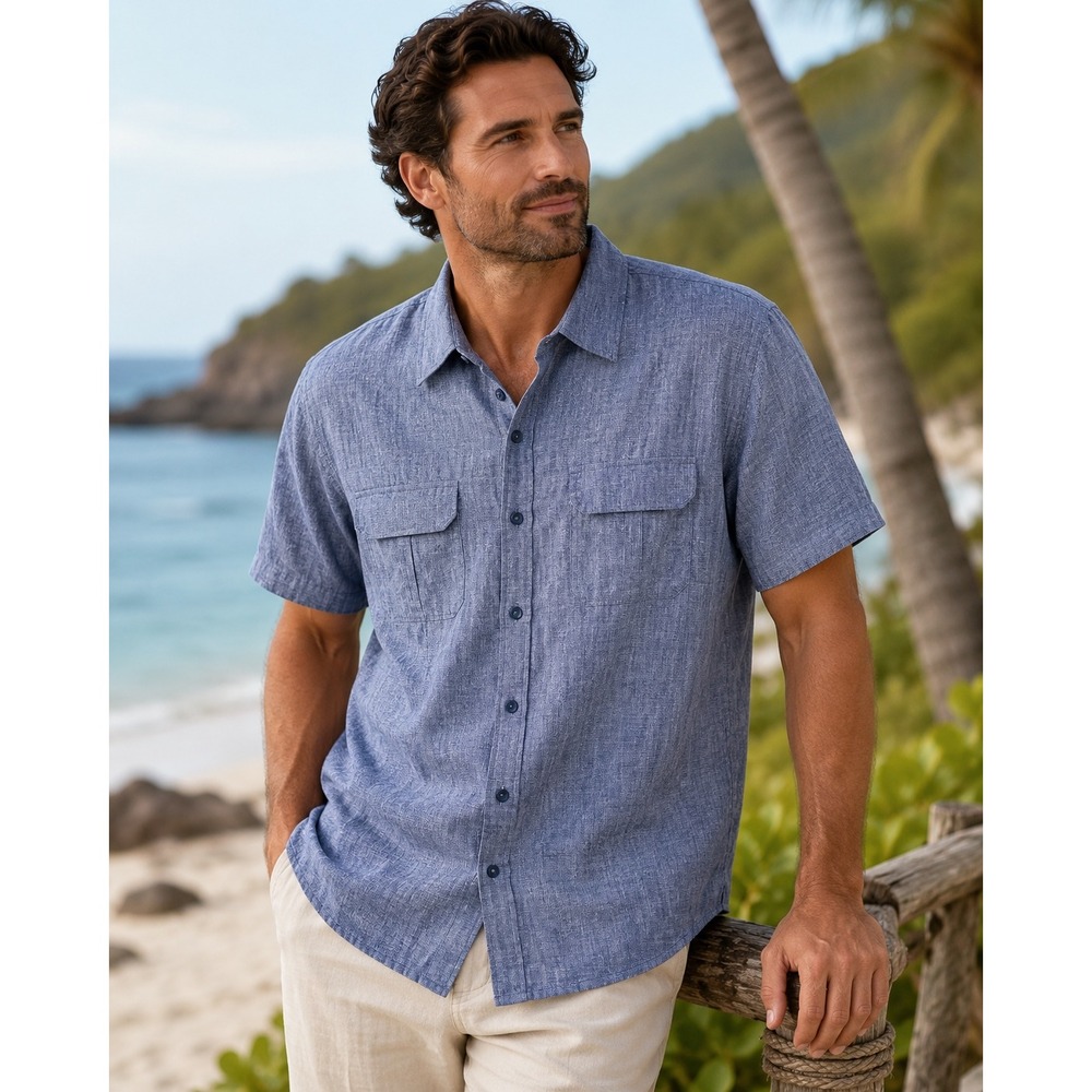 Magellan Outdoors Fish Aransas Pass Blue Button Down Shirt Mens 2XL Short Slv